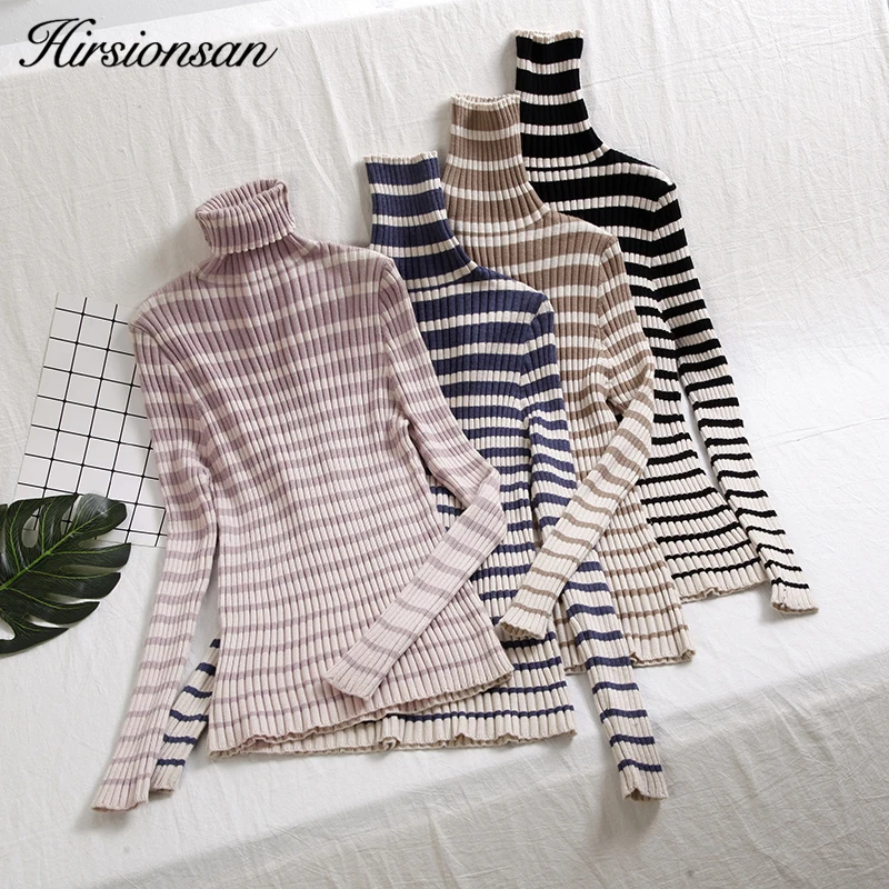 Aliexpress.com : Buy Hirsionsan Autumn Winter Turtleneck Gradient Striped Sweater Women Slim 