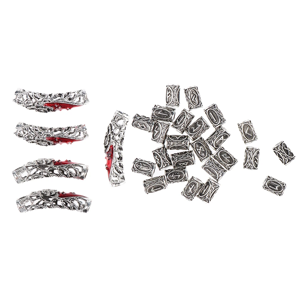 29 Count Norse Viking Runes Dreadlocks Beads Metal Hair Beards Pendants Rings Bracelet Retro DIY Accessories Tubes