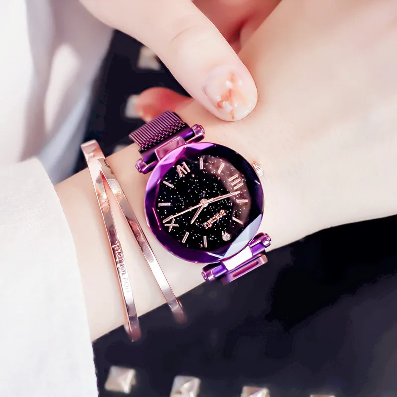 

Fashion Casual Rose Gold Watch Women Luxury Starry Sky Magnetic Lady Clock Waterproof Roman Numeral Female Wristwatches ulzzang
