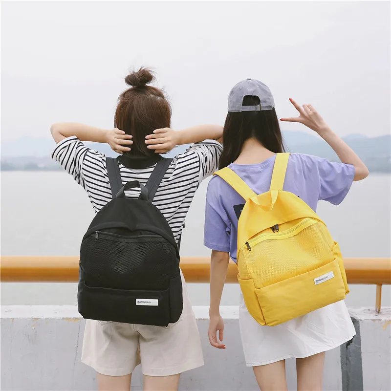 Menghuo Simple Style Net Backpack Women Backpacks for Teenage Girls School Bags Fashion Vintage Solid Leisure Book Bag Mochilas (42)