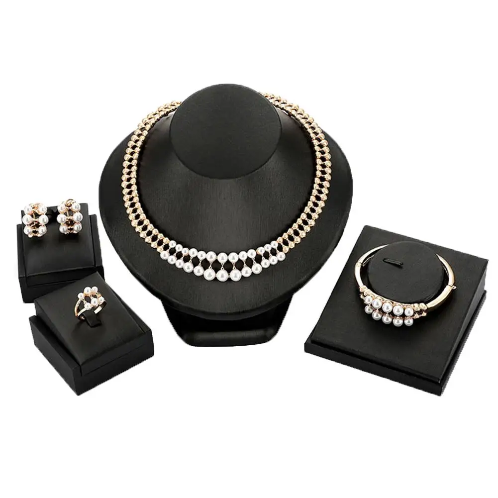 

4Pcs/Set Women Fashion Faux Pearl Necklace Earrings Bracelet Finger Ring Jewelry hot