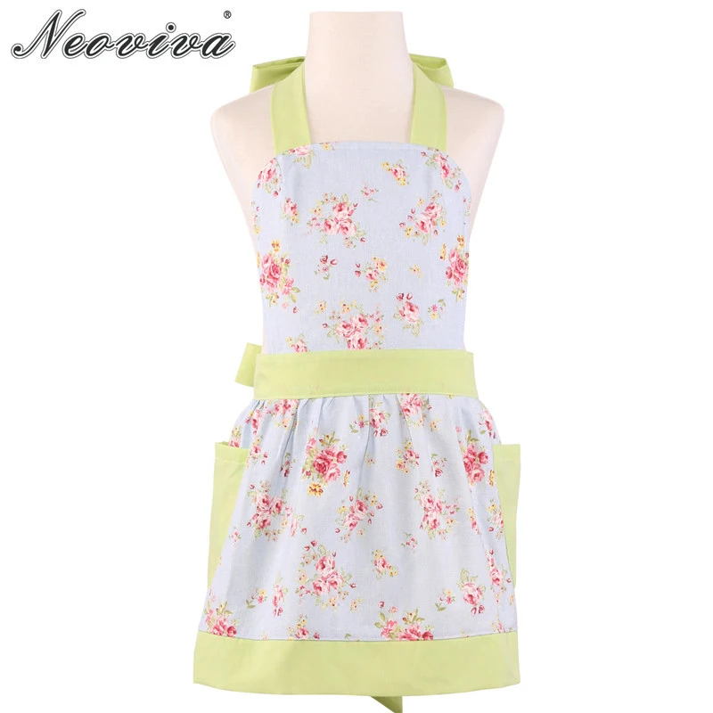 

Neoviva Cotton Canvas Kitchen Apron for Kids Girls with Pockets Little Diana Floral Ballad Blue Children's Apron Child Delantal