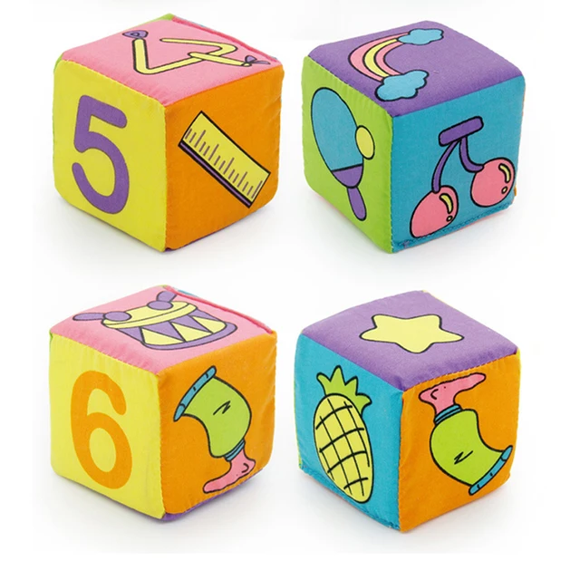 6pc Baby Toys Cube Cloth Building Blocks Set Infant Doll Soft Plush Rattle Early Educational Toy Handbell Development 0-12 month 2