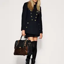 Темно-синее хлопковое Пальто двубортное армейское стильное приталенное осенне-зимнее пальто