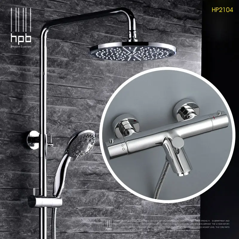 HPB Brass Thermostatic  Shower Head Bathroom Water Mixer Bath Shower Set Faucet torneira banheiro HP2104