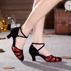 Бальные Вальс Танго Обувь для танцев для продажи черно-красный на среднем каблуке 5,5 см