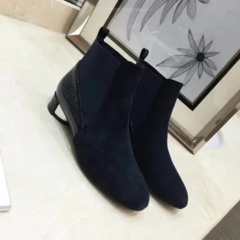 

2018 women's autumn new Chelsea ankle boots fashion wild leather bare boots trend thick with low-heeled Martin boots