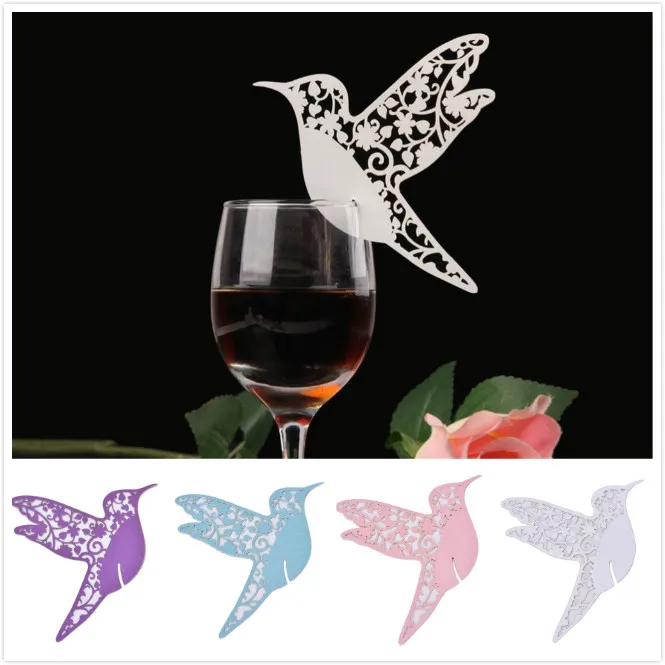 

Creative 50pcs/Set Laser Cut Bird Wine Glass Card Table Name Place Escort Cup Card Party Wedding Birthday Decorations