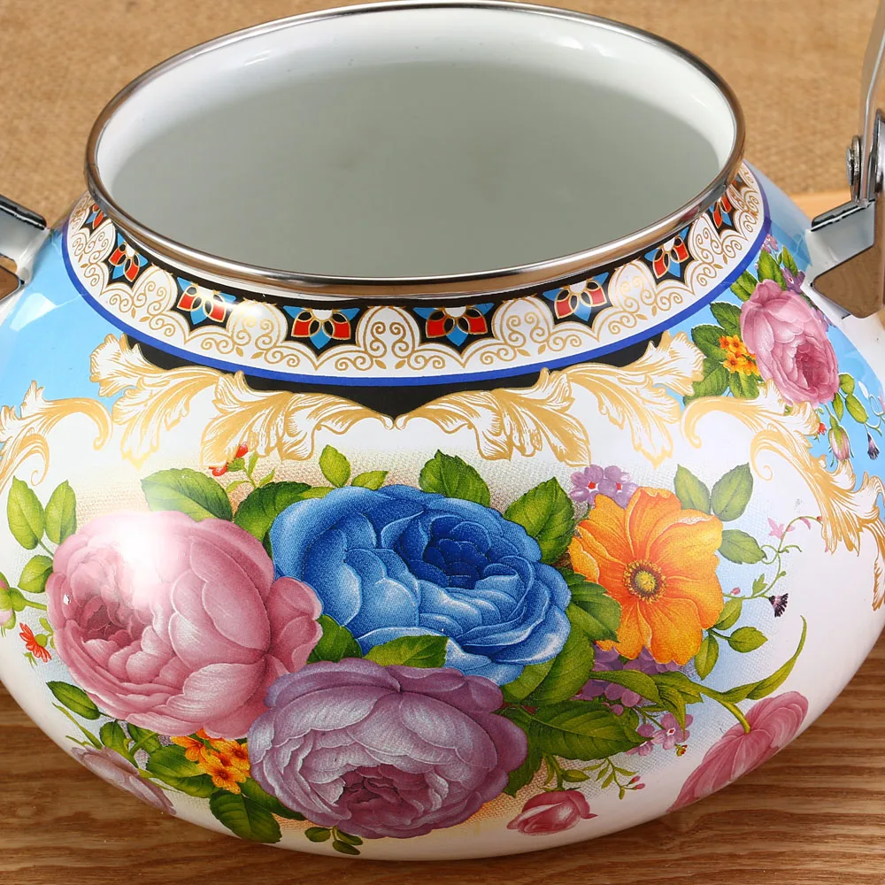 1pcs 2.5L Flowers Stamp Pot Smooth Kettle Enamel Tea Pot Used On Electromagnetic Stove/Gas Range/Electronic Tube