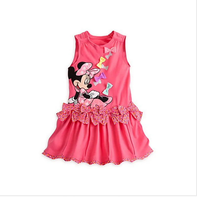 

Children clothing Summer cartoon girl dresses Minnie mouse casual cotton bow sleeveless dress rose cute bow appliques free ship