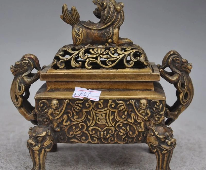 6 &quotотмечены старый китайский бронзовый лев Foo Dog Зверь Мальчик Статуя