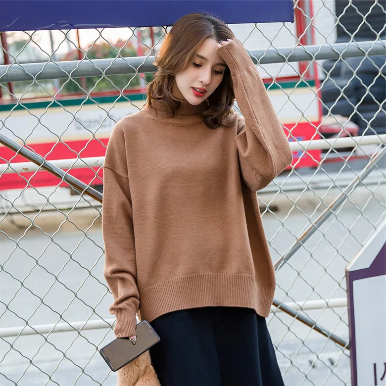 Aurtleneck Sweater Loose Solid Color Ladies Sweater 2019 New Pullover Large Size Thick Sweater Women Sweet Sweater Coat CH842 (16)
