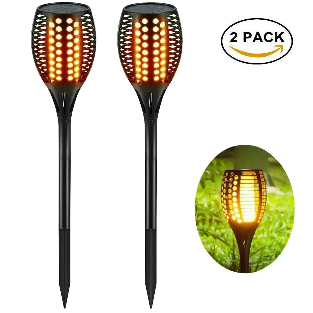 

2 PCS 96 LED Solar Waterproof LED Flickering Flames Solar LED Lamps Landscape Decoration Outdoor Garden Grounding Lighting