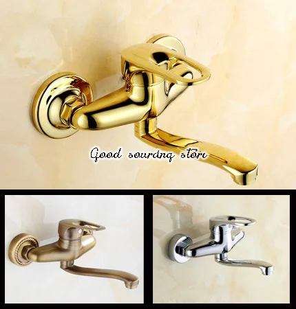 

Hot and cold water wall mounted kitchen mixer faucet golden silver antique color 16/18/20/22/24/30cm pipe
