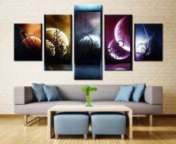 

JIE DO ART Canvas Paintings Wall Art Pictures Home Decor 5 Pieces Venus Jupiter Mars Planet Mercury Starry Sky HD Prints Posters