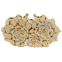 Gold Evening Bag Rose Flower female tote Clutch wedding Party women purse Crystal Bag Day Clutches