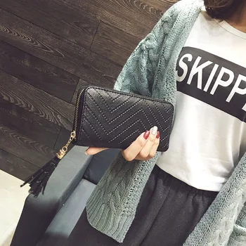 

2018 New tassel zipper hand bag wave pattern ladies wallet pu leather purse