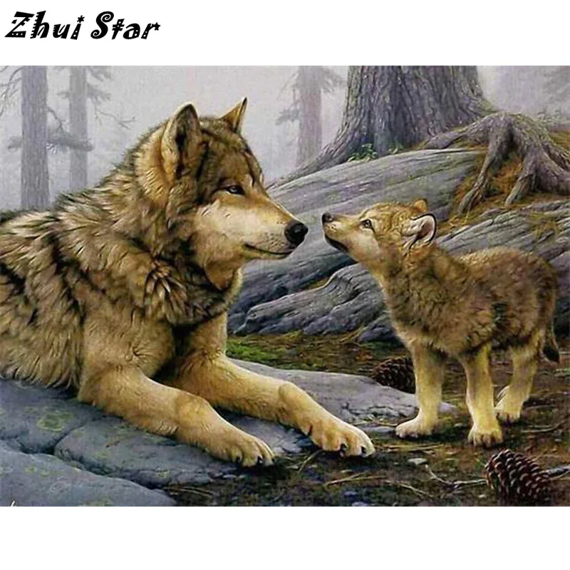 Zhui Star DIY полностью Квадратный бриллиант 5D Вышивка крестиком наборы два волка