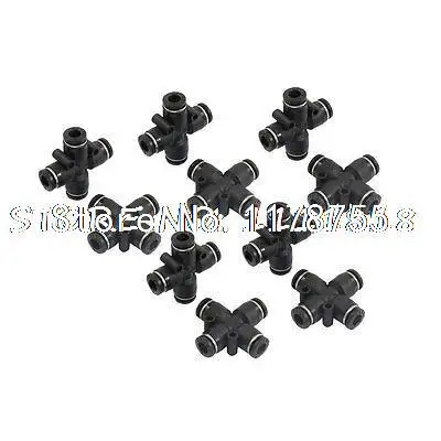 

6mm Dia 4 Ways Cross Style Splitter Pipe Push in Pneumatic Connectors 10pcs