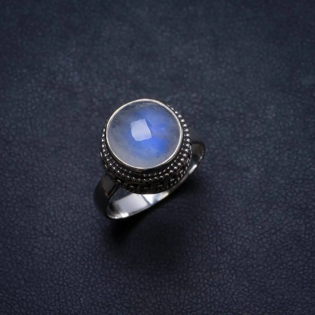 

Natural Rainbow Moonstone Antique Design Handmade Unique 925 Sterling Silver Ring, US size 7.25 X2069