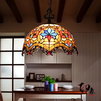 

Tiffany Baroque Stained Glass Suspended Luminaire E27 110-240V Chain Pendant lights for Home Parlor Dining Room