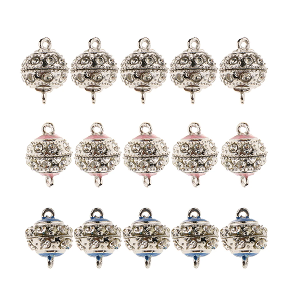 5 Pieces Round Copper Clasps Paved Rhinestone for Bracelet