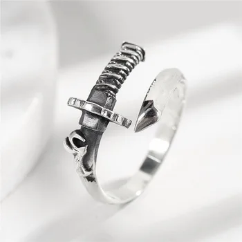 

100% 925 Sterling Silver Vintage Punk Samurai Sword Fashion Adjustable Rings for Men Women Bijoux High Quality Party Jewelry