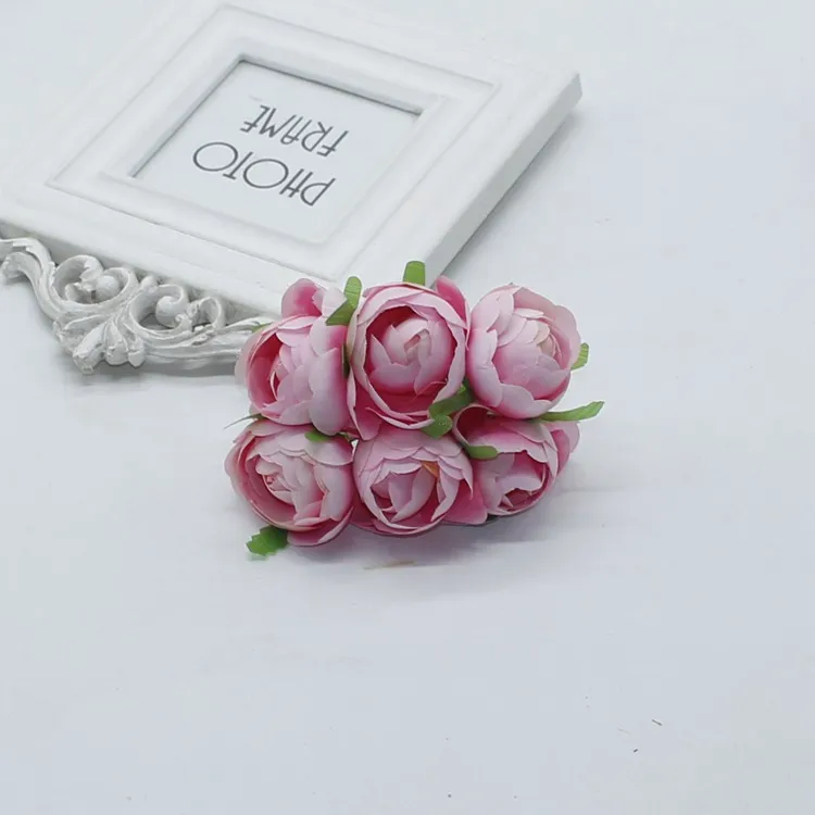 6 шт. мини чай бутон Искусственный цветок розы Букет Свадьба дом бижутерия для декорирования фотографии Скрапбукинг наборы сделай сам DIY - Цвет: Розовый