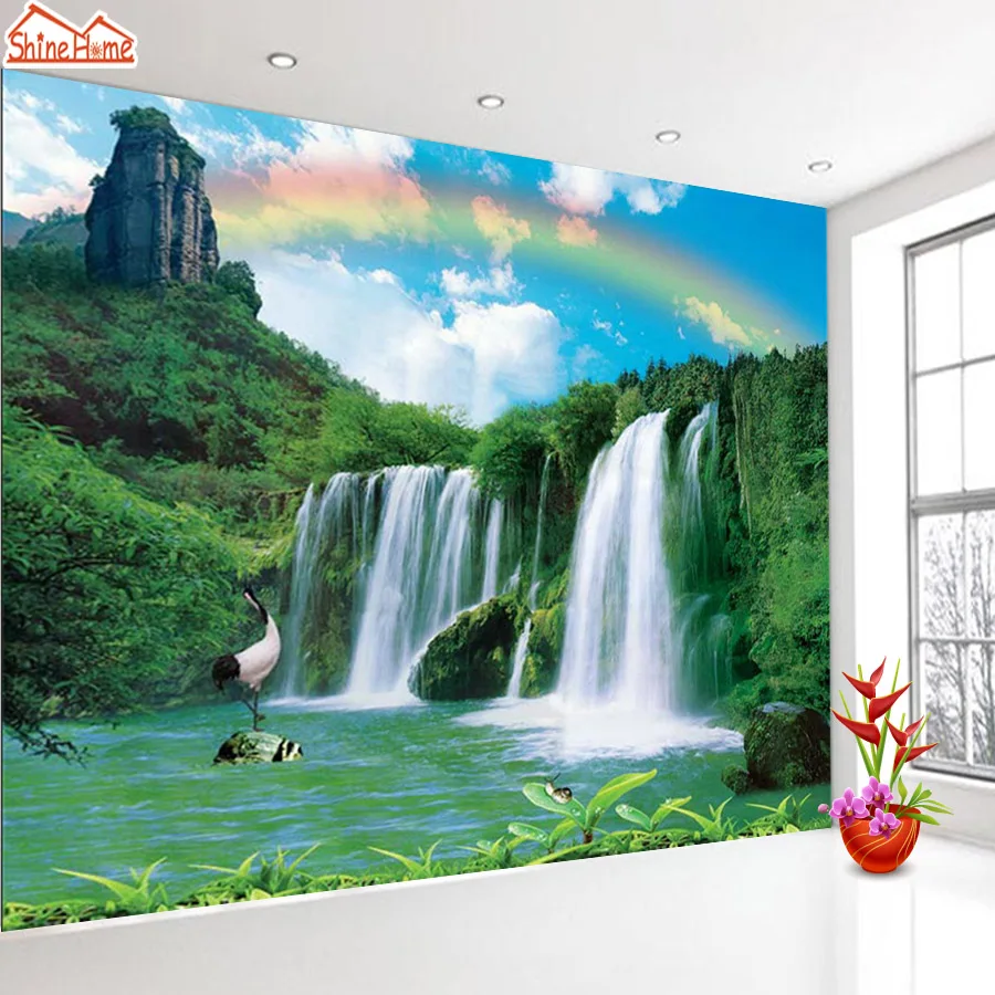 

ShineHome-Nature Waterfall Rainbow Forest Lake 3d Photo Wallpaper Rolls for Walls 3 d Livingroom Wallpapers Mural Roll Paper