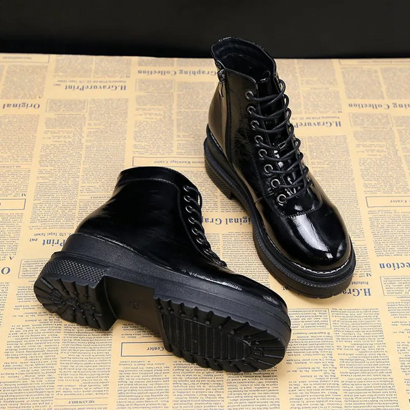 COOTELILI Plus Size Black Ankle Boots Women 6cm High Heels Leather Shoes Woman Winter Autumn  Flat Platform Boots Women 35-40 (5)