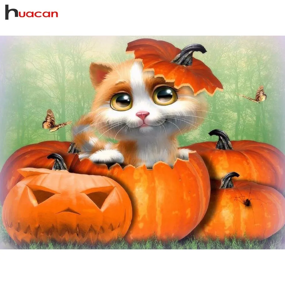 

HUACAN Diamond Mosaic Sale DIY Embroidery Diamond Painting Halloween Cat Decoration Home Full Square Drill Picture Of Rhinestone
