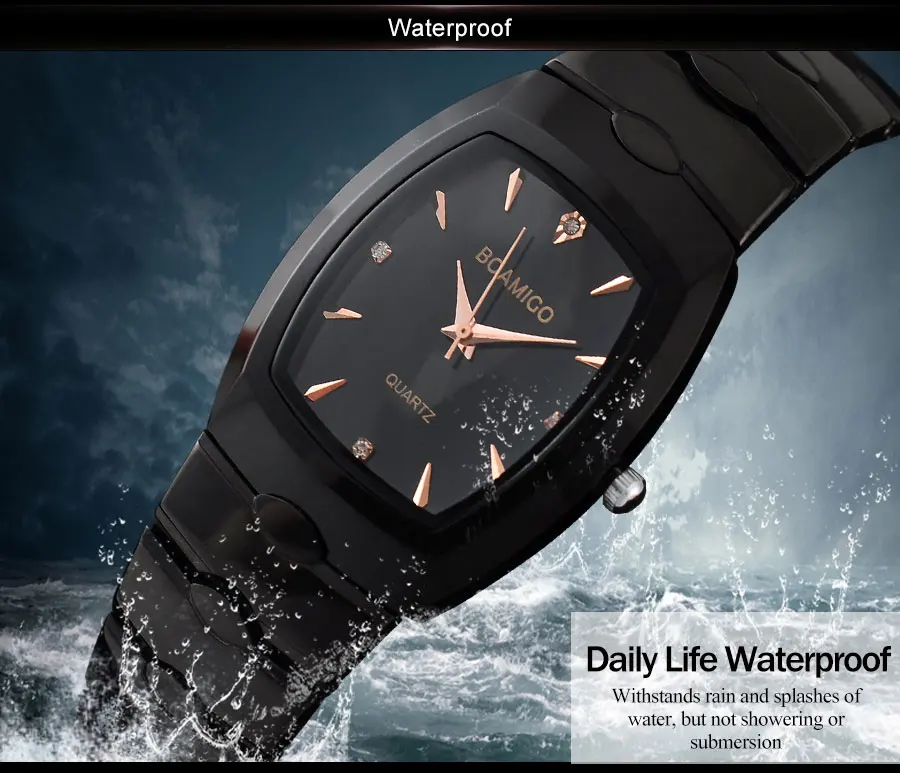 BOAMIGO Brand Men Quartz Watches Steel Business Watch Black Gold Analog Wristwatches Mens Bracelet Clasp Shock Resistant Clock (8)