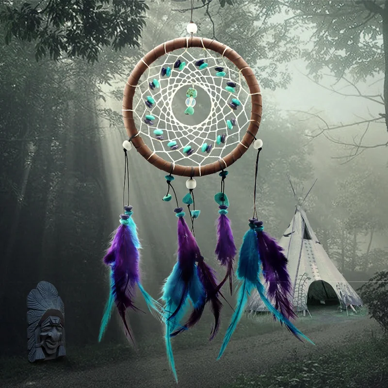

Beautiful Dream Catcher hand-woven Dreamcatcher with blue purple feathers for home wall decoration Car is hanged adorn,04A32A08