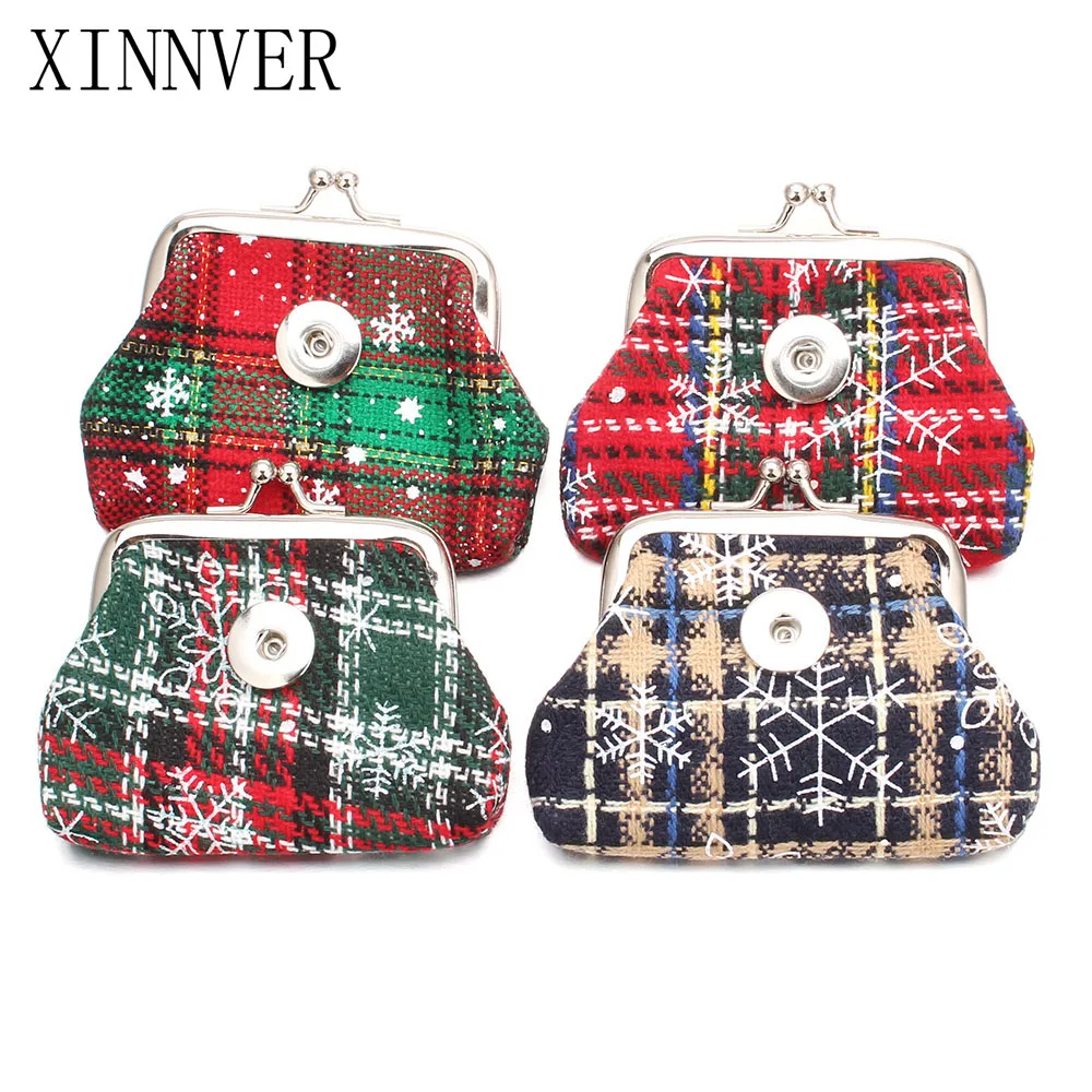 

New 4 Colors 18MM Snap Buttons Jewelry Snowflake Coin Purses Wallets Kids Girl Women's Bags Pouch For Christmas Day Gift ZN014