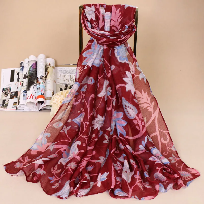 

Women Luxury Brand Scarf Floral Silk Scarves Summer Beach Wrap Pashmina Stole Foulard Female Poncho Capes Bandana Hijab