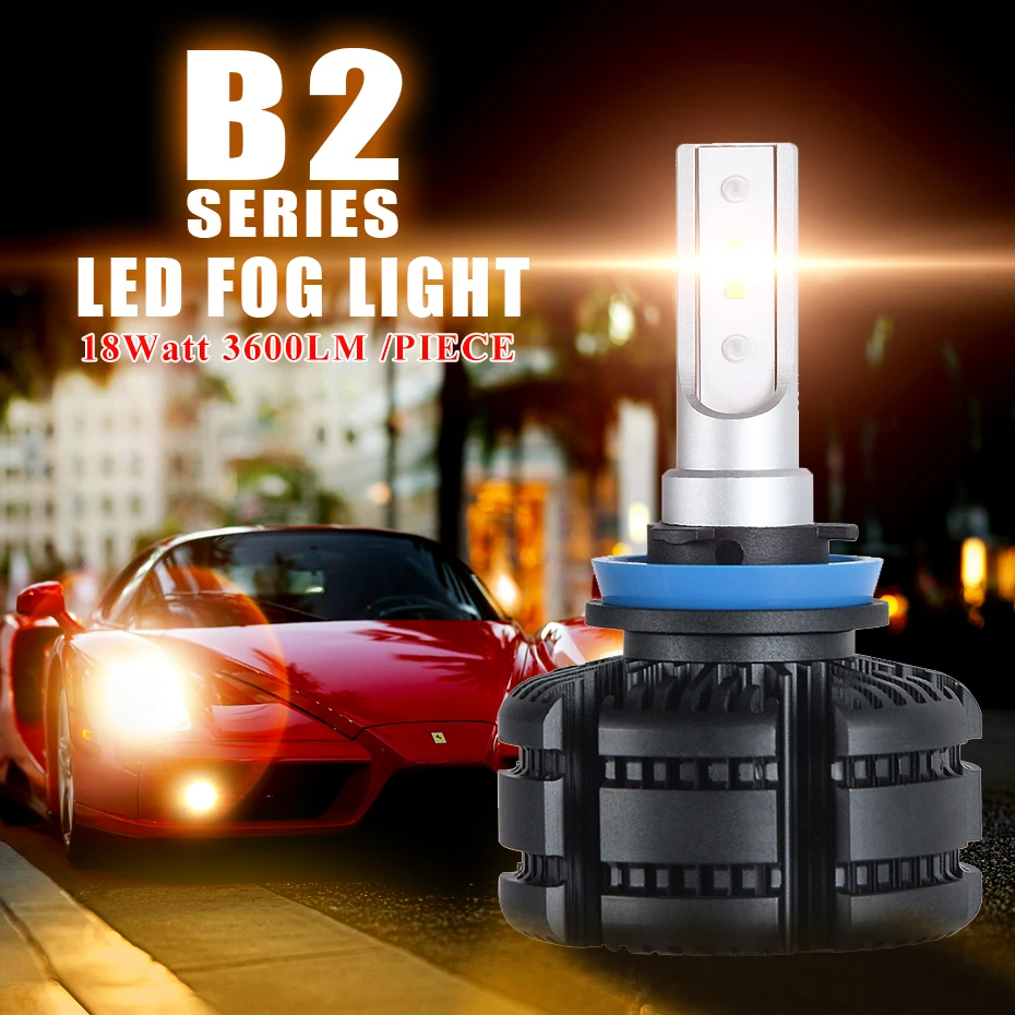  CNSUNNYLIGHT Car CANBUS LED H11 H8 Headlight Fog Lights Fanless 9005 9006 3600Lm 18W/Bulb 3000K Yel - 32997507012