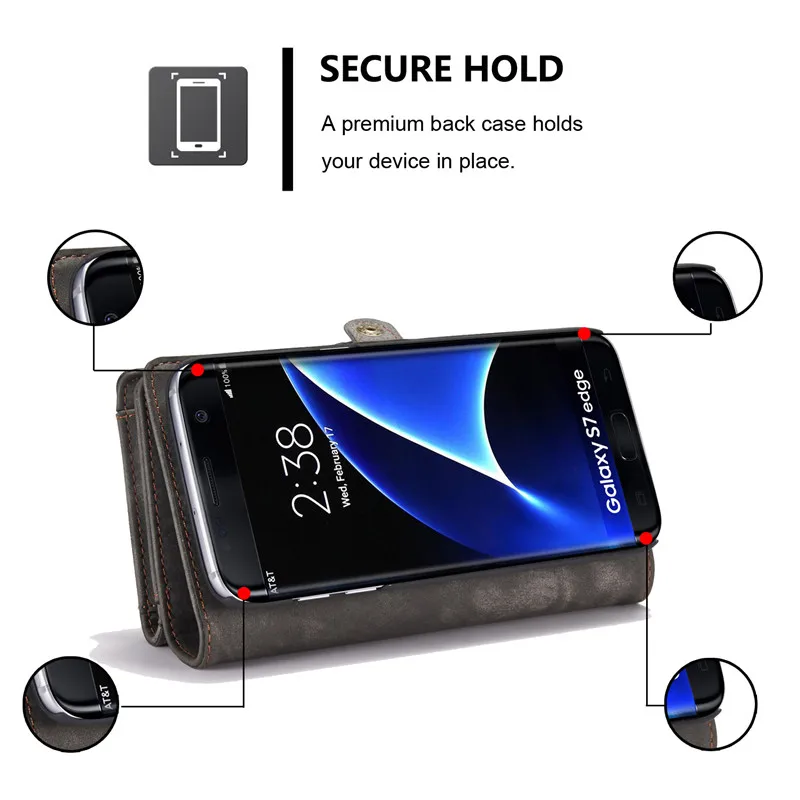 Separable Wallet Cover For Samsung Galaxy S7 Edge Case Multi Card Slot Genuine Leather Case For Samsung Galaxy S7 Edge Cover