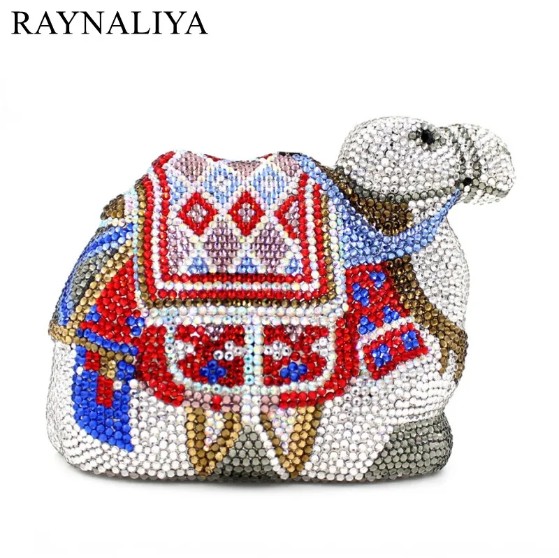 

Women Crystal Camel Evening Bags Bridal Wedding Party Prom Handbags Metal Mini Box Minaudiere Clutch Bag SMYZH-E0203
