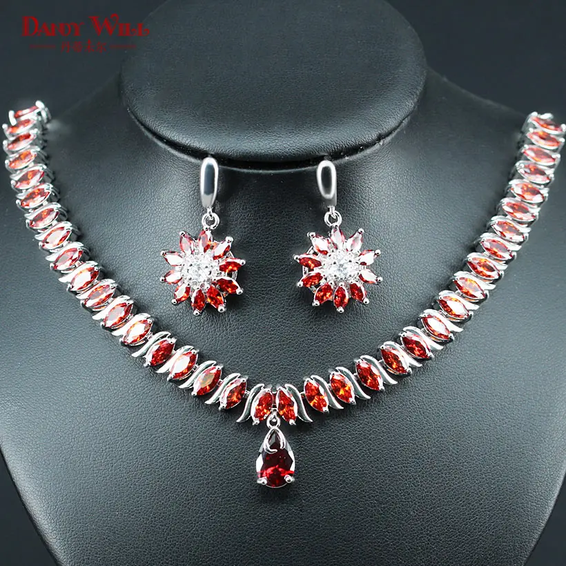 

Dandy Will Dubai Silver Color Jewellery Luxury Cubic Zirconia Necklace Earrings Wedding Party Jewelry Set For Women