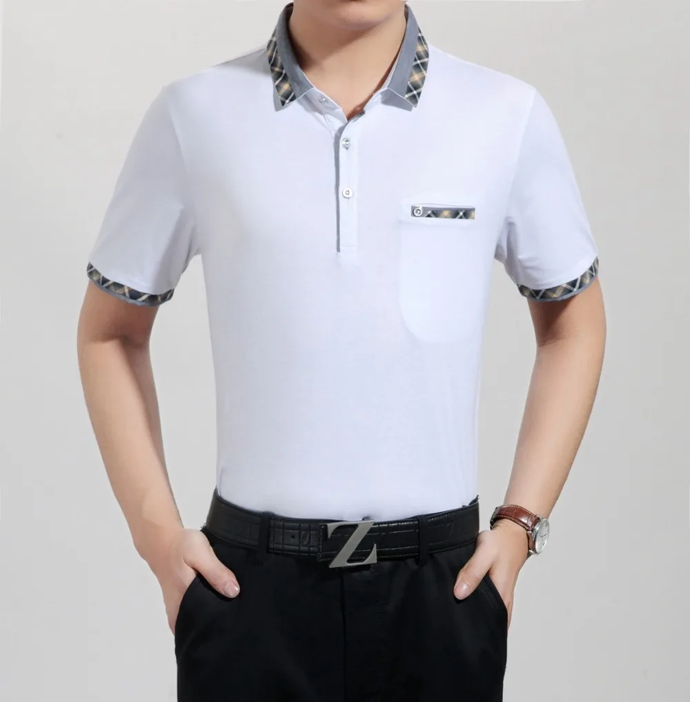 Новые летние поло для мужчины с коротким рукавом рубашки поло мужские с отворотом тонкие простые однотонные мужские однотонные деловые рубашки в повседневном стиле - Цвет: Белый