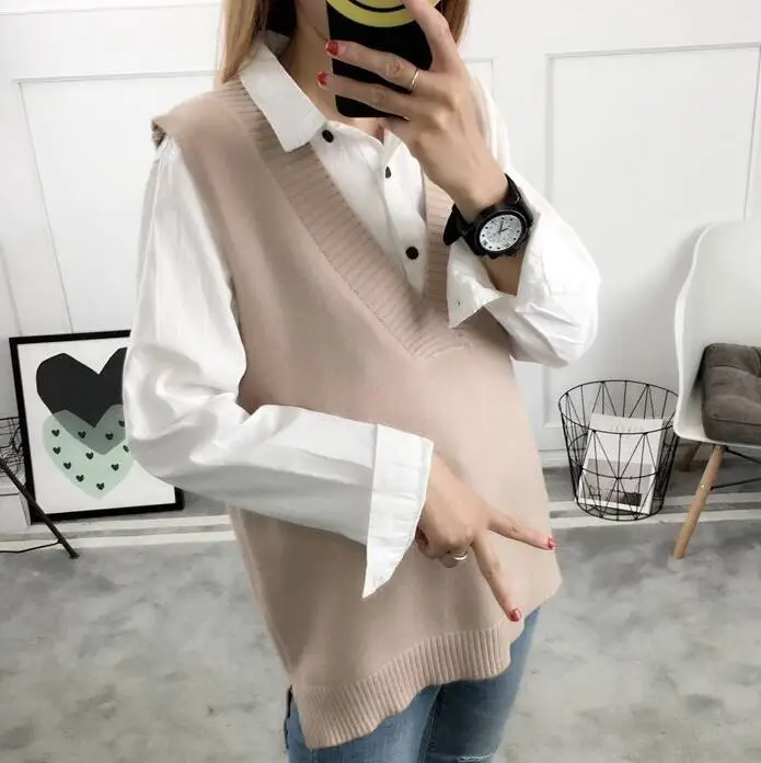

2019 Women Sweater Spring Autumn Wool Vest Sleeveless O-Neck Knitted Vests Long Sections Poullover Vest Female Jumper pull femme
