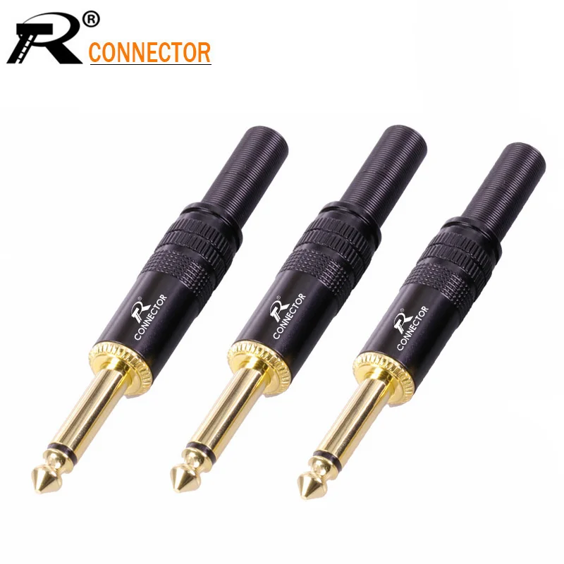 4pcs 1//4/" 6.35mm TRS Stereo Metal Male Plug Audio Cable Connectors w//Spring Tail