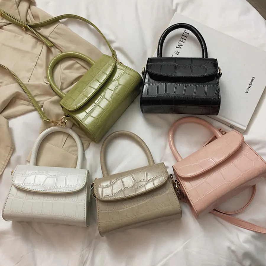 

Fashion Stone Women Handbags Vintage Designer Shoulder Bags Luxury Pu Leather Lady Crossbody Bag Small Flap Big Handle Purses