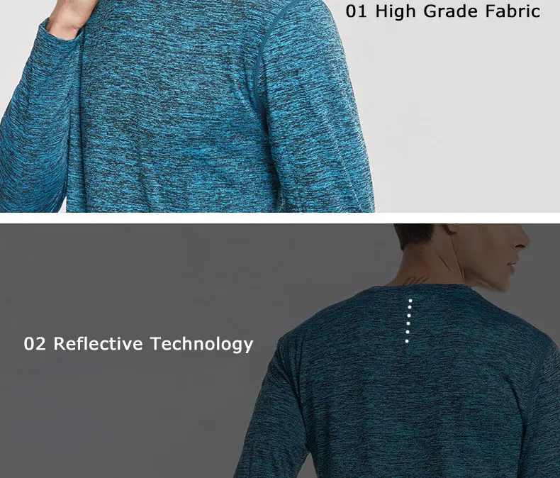 VANSYDICAL Running T-shirt Men Quick Dry Running Long Sleeve Shirt for Jogging Fitness Gym Training Tops Cycling Jersey kelme XL 13