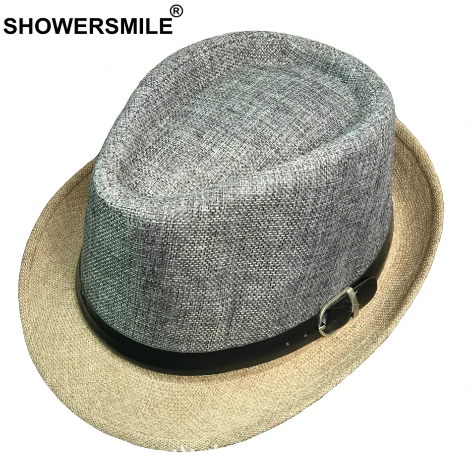 SHOWERSMILE красные синие Лоскутные Мужские фетровые шляпы хлопковые джазовые шляпы в британском стиле винтажные Женские Классические Осенние шляпы и кепки Новинка - Цвет: Grey Hats