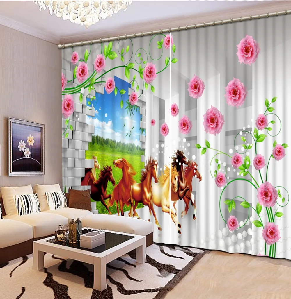 

Luxury Blackout 3D Window Curtains For Living Room Bedroom horse curtains pink flower curtains