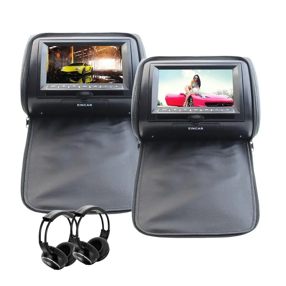 2 DVD/USB/SD Car Headrest Monitors LCD Display Digital Screen Double