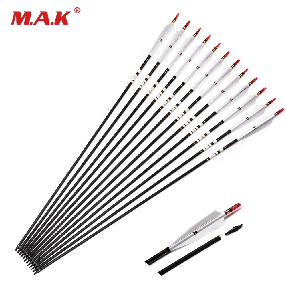 

32 Inches Shooting Arrow Spine 500 Mixed Carbon Arrows With Real Feature For Recurve Bow Hunting Achery