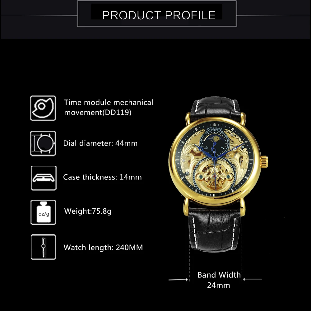 Роскошные часы с золотым скелетом, мужские механические часы с резным ремешком из натуральной кожи, модные автоматические наручные часы