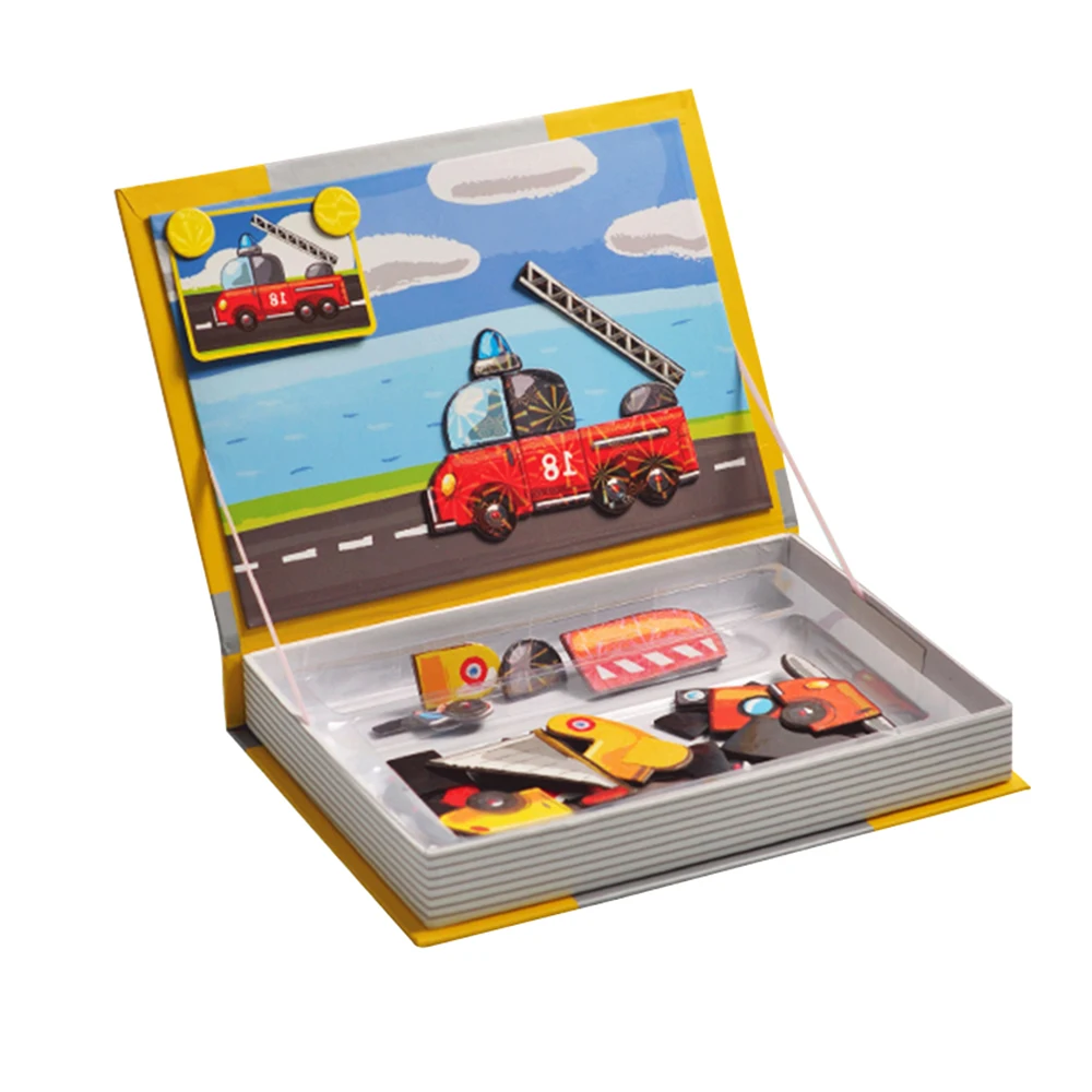 

Kids Educational Wooden 3D Toys Scene Magnet Puzzles Game Set Easel Dry Erase Board Fun Reusable Stickers for Children Gift